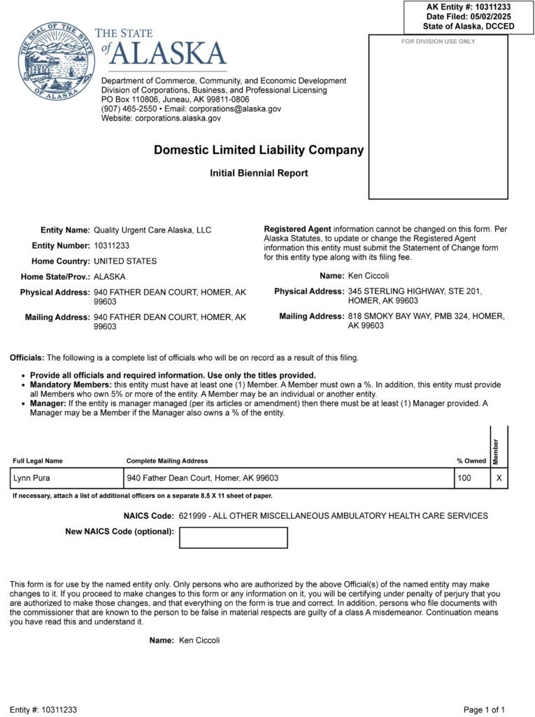 2025 5 2 Initial Report Quality Urgent Care Alaska LLC 5